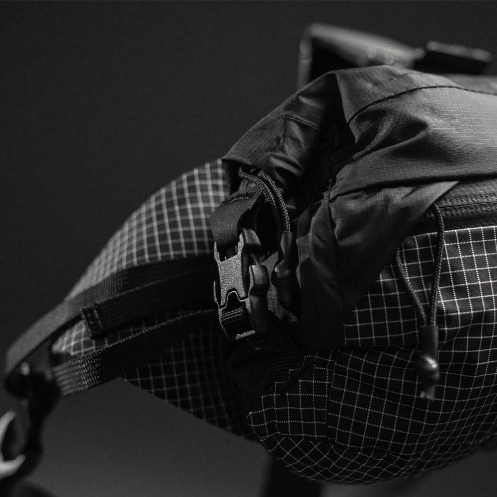 Close up view of roll top buckle