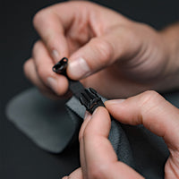 Close up view of hang loop buckle