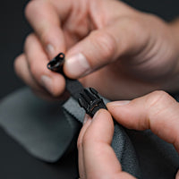 Close up view of hang loop buckle